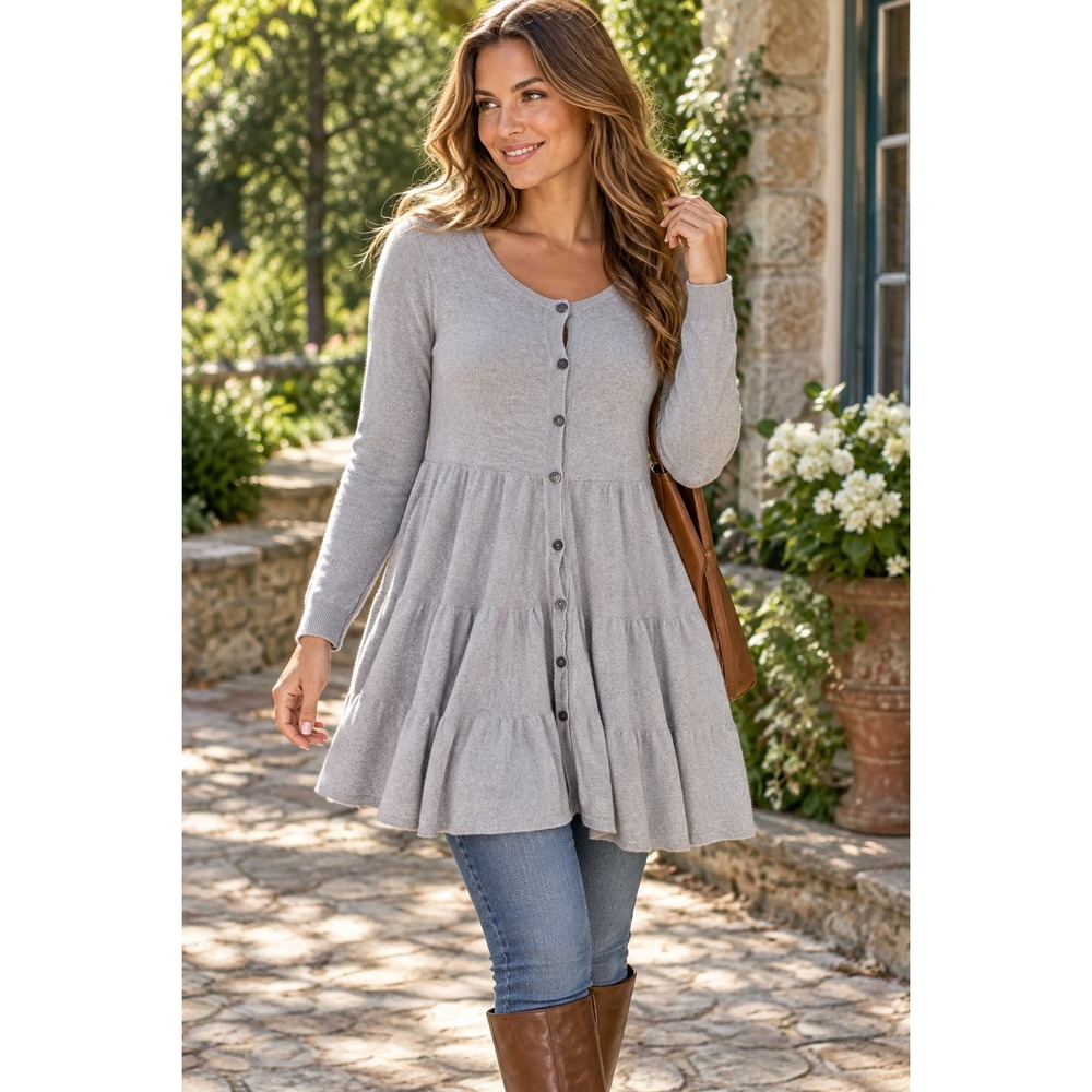 Boho Romantic Tiered Cashmere Wool Cardigan Sundance True Calling Tan/Gray L